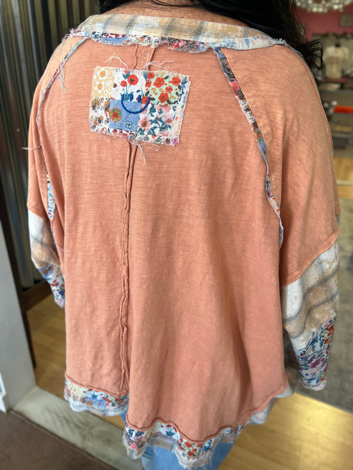 Peach Multi Print Oversized Top