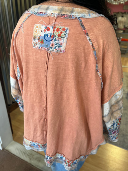 Peach Multi Print Oversized Top