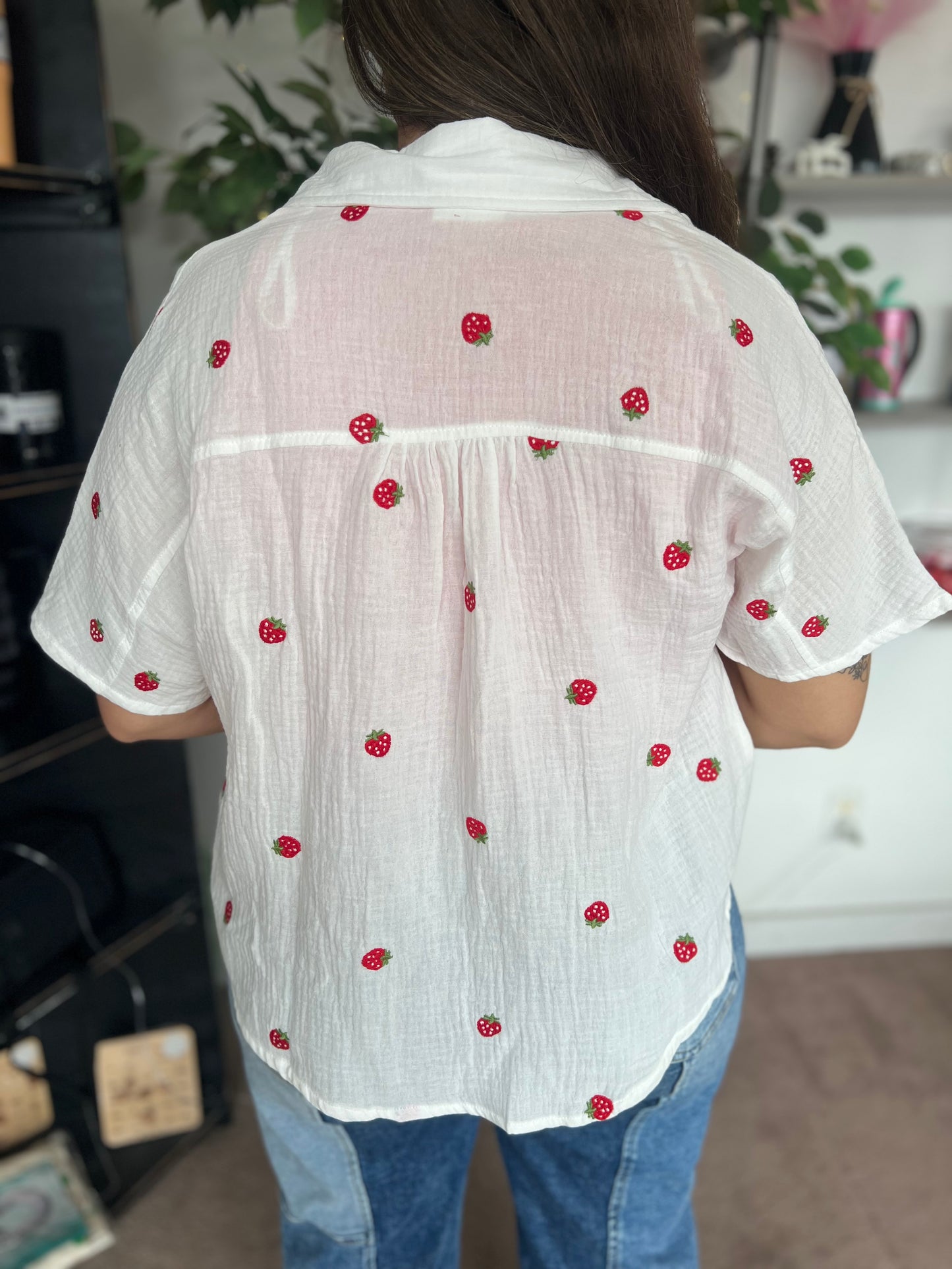 Strawberry Embroidered Gauze Shirt