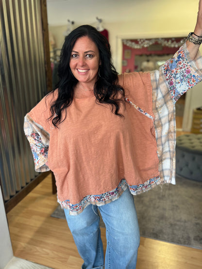 Peach Multi Print Oversized Top