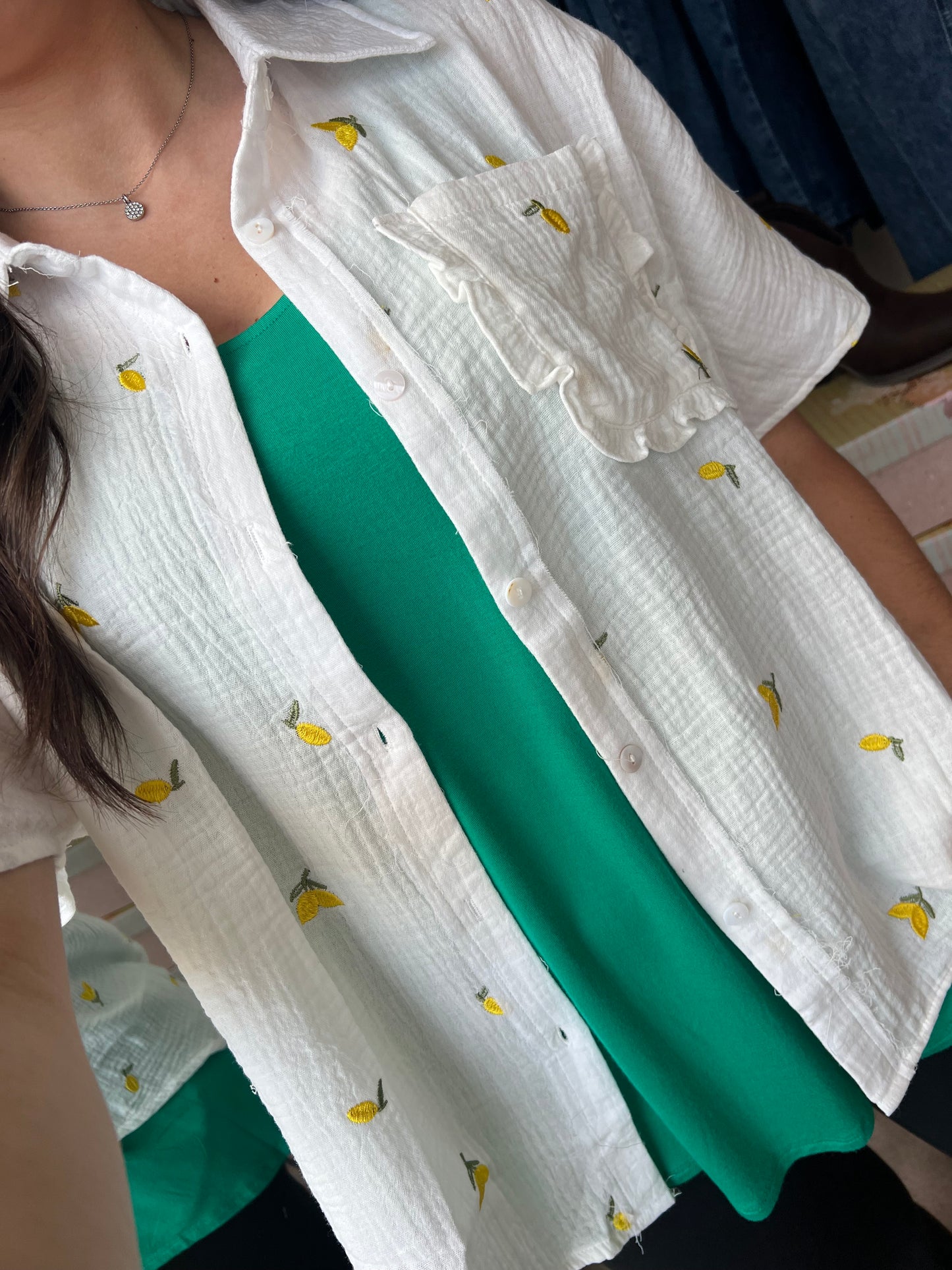 Lemon Embroidered Gauze Shirt