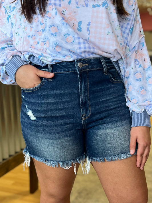 Frayed Hem Shorts, Dark