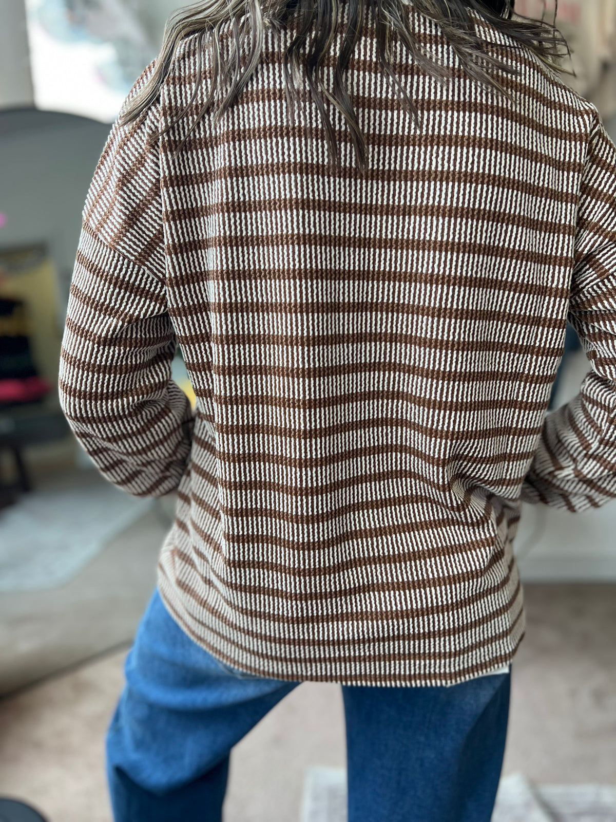 Raised Rib Striped Top, Brown