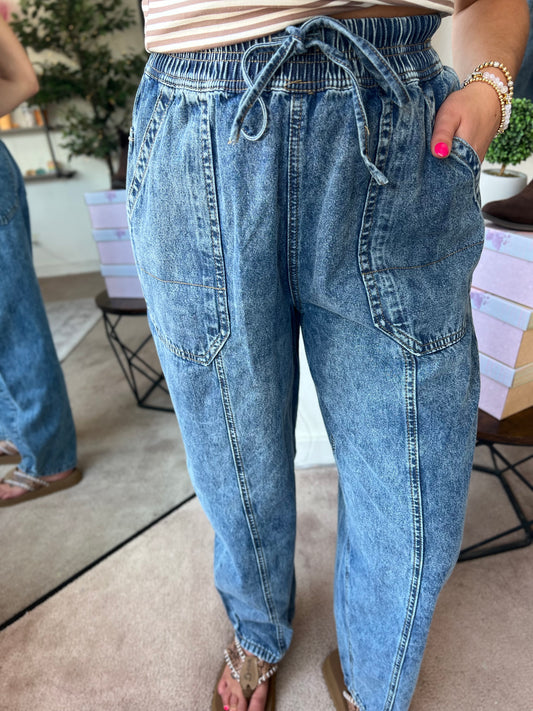 Mineral Wash Chambray Barrel Pants