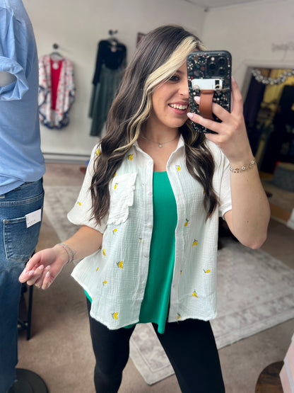 Lemon Embroidered Gauze Shirt