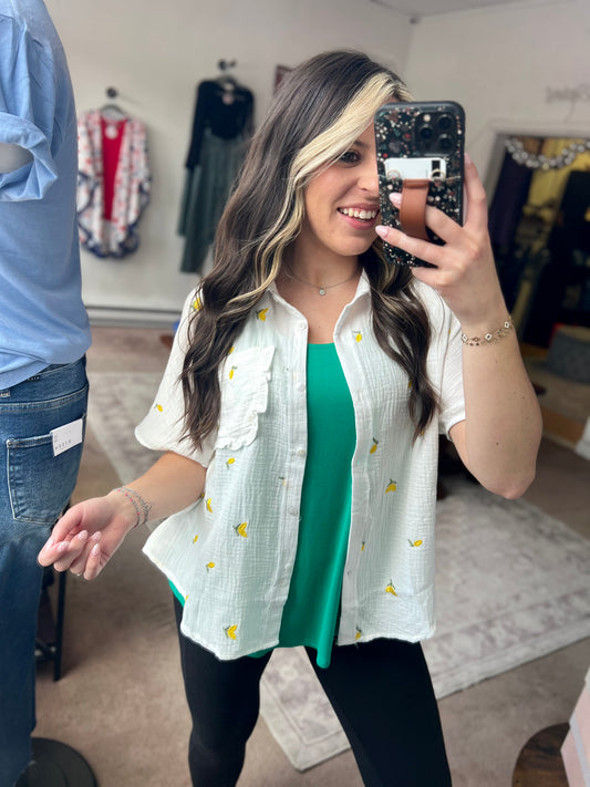 Lemon Embroidered Gauze Shirt