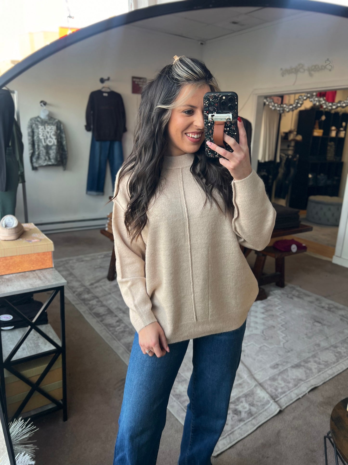 Front Seam Sweater, H Beige