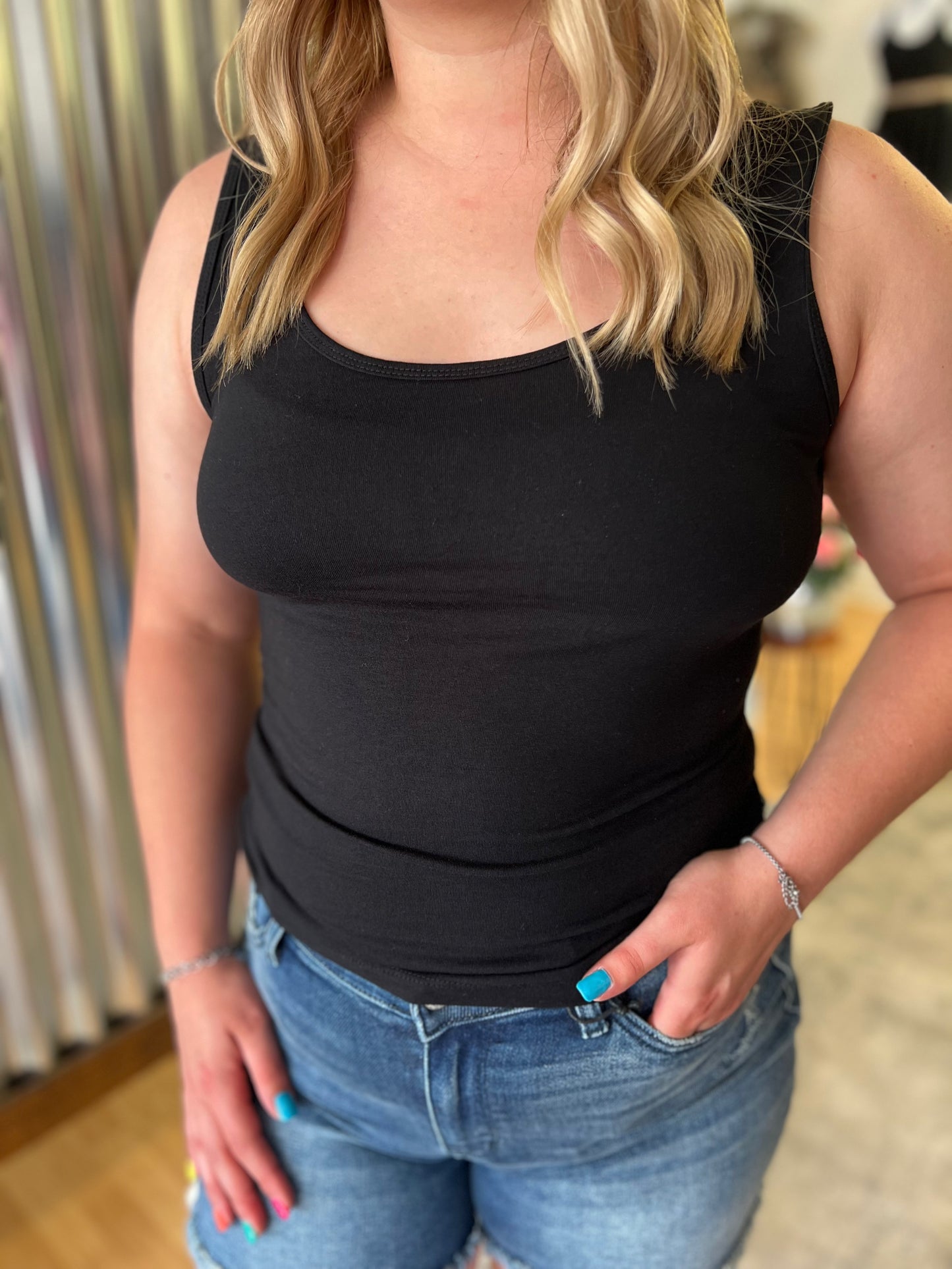 Black Cotton Tank Top