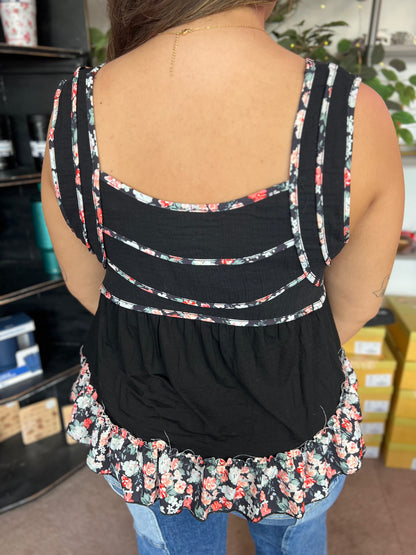 POL Floral Sleeveless Tank, Black