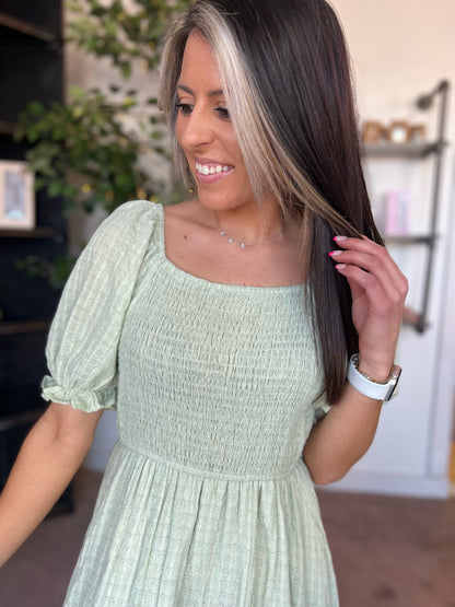 Textured Smocked Midi Dress, Sage