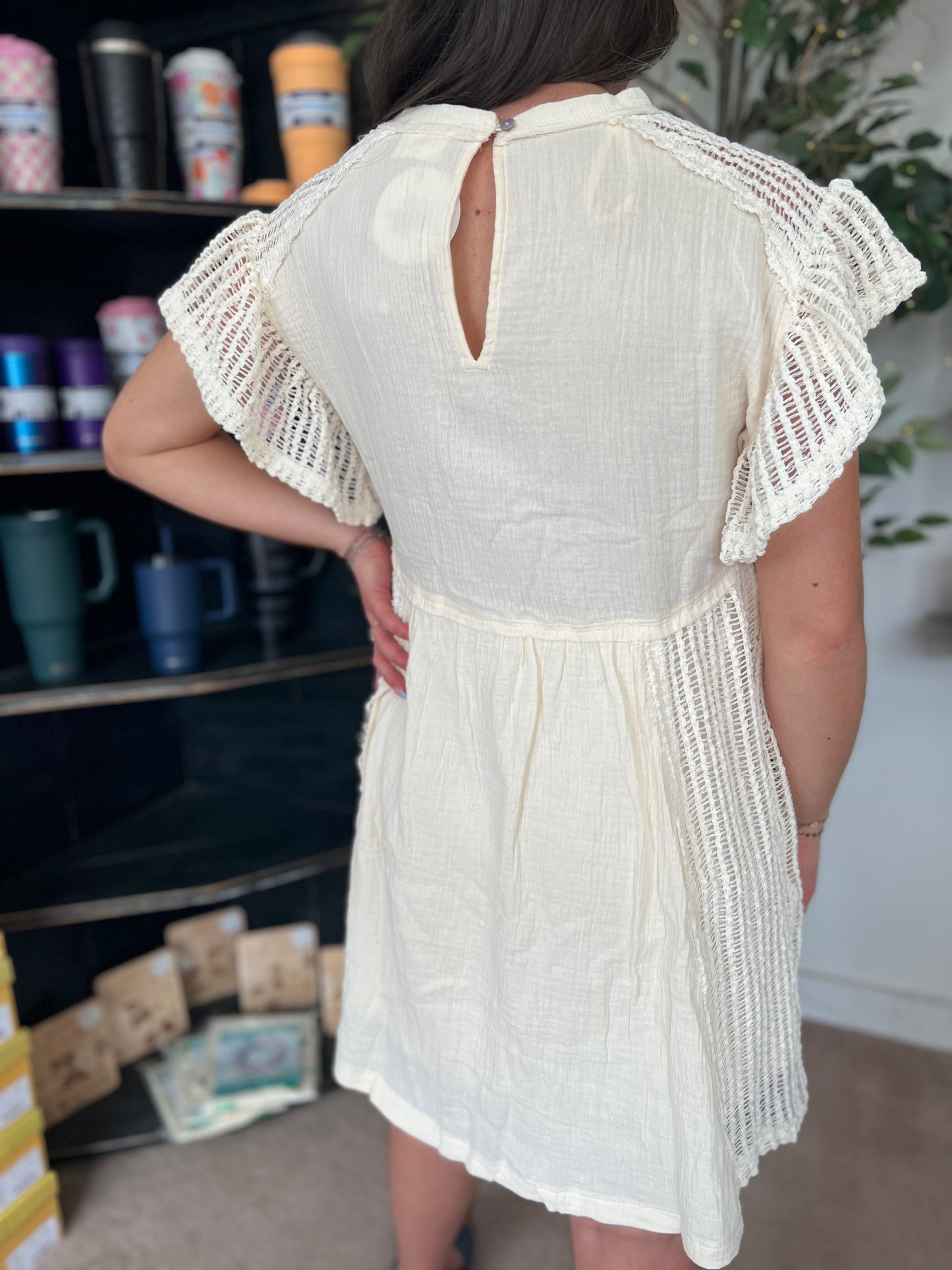 Waffle Knit Comfy Dress, Cream