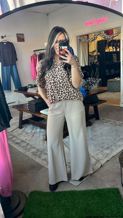 Puff Sleeve V Neck Leopard Top