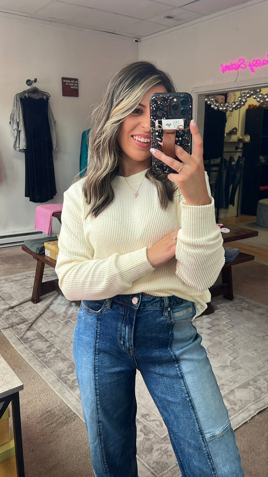 Raised Rib Top, Cream