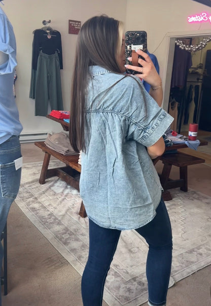 Short Sleeve Chambray Top