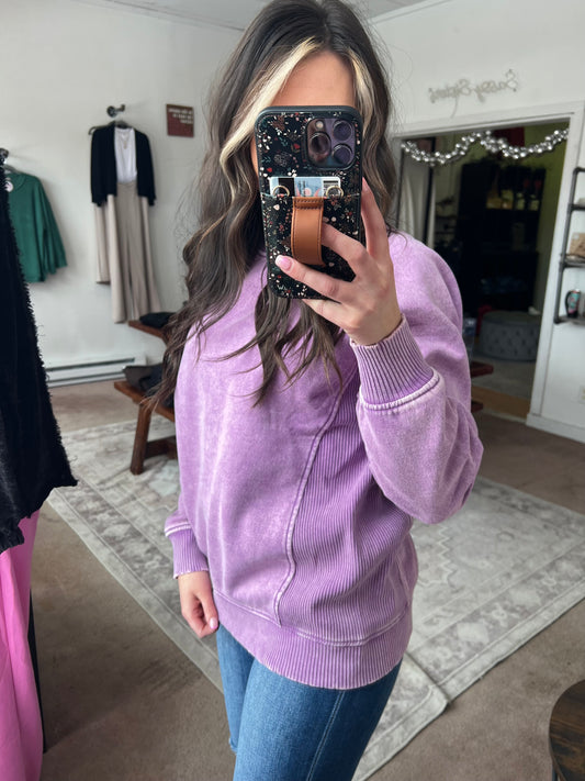 Acid Washed Fleece Sweatshirt, Lavender