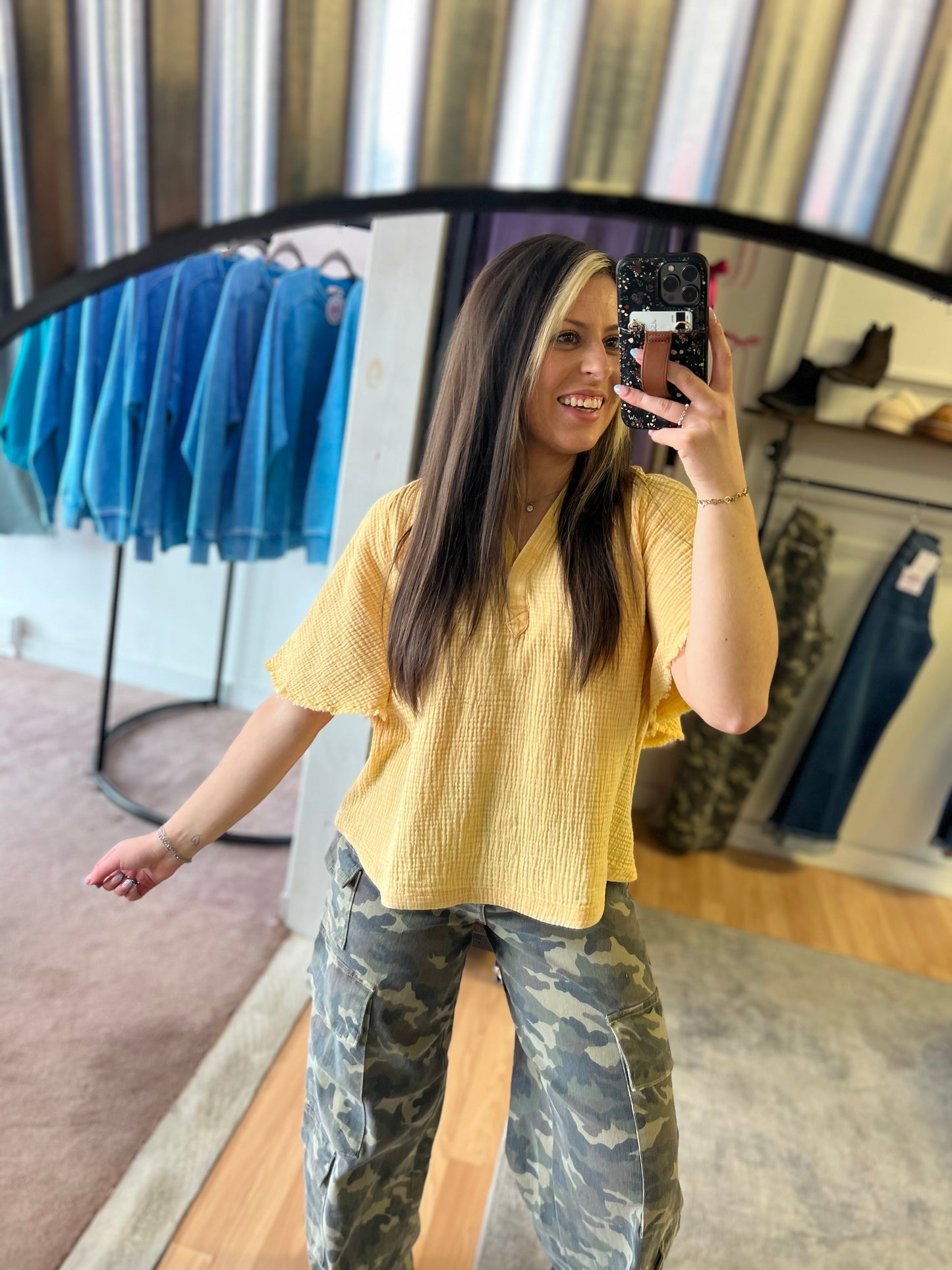 Mineral Wash Gauze Blouse, Yellow