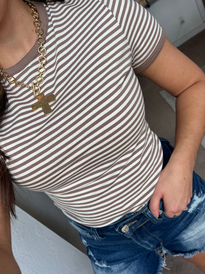 Striped Tee, Cream Mocha