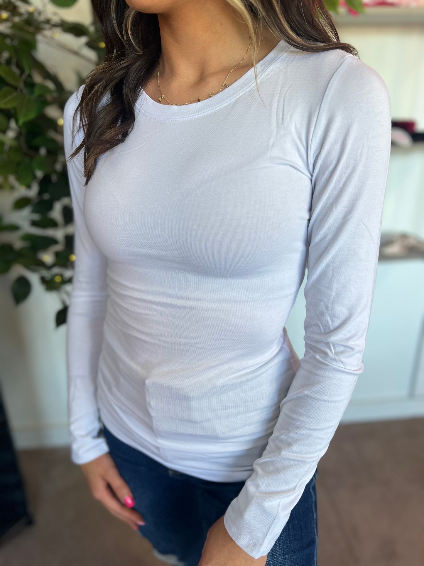 Long Sleeve Basic Top, White