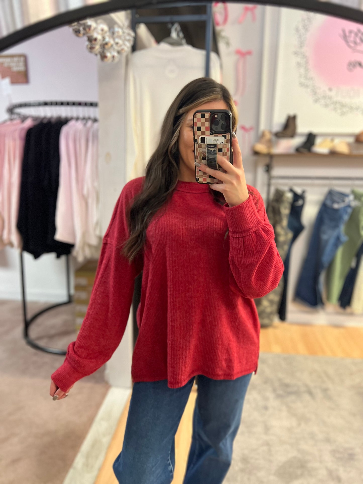 Ribbed Hacci Drop Shoulder, Dk Red