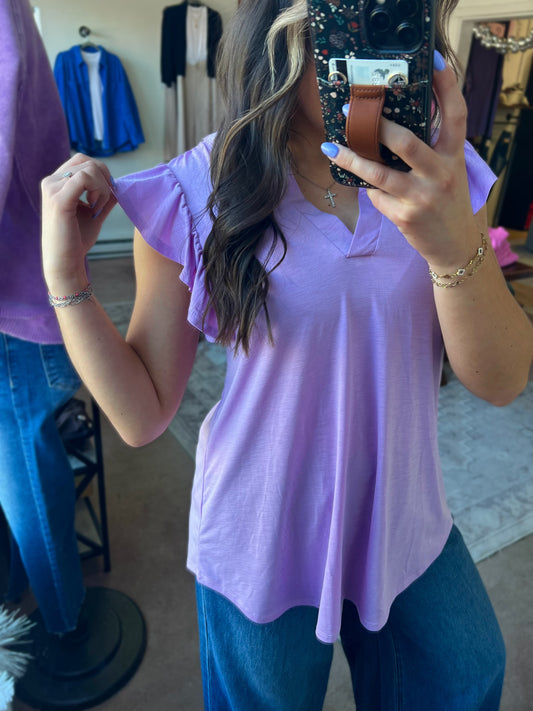 Lizzy Flutter Sleeve Top, Lavender