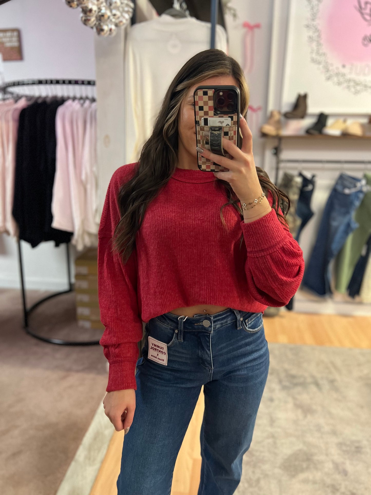 Ribbed Hacci Drop Shoulder, Dk Red