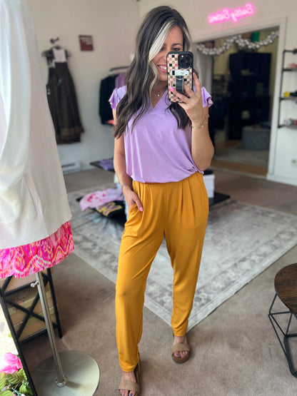 Pleated Pants, Gold Mustard