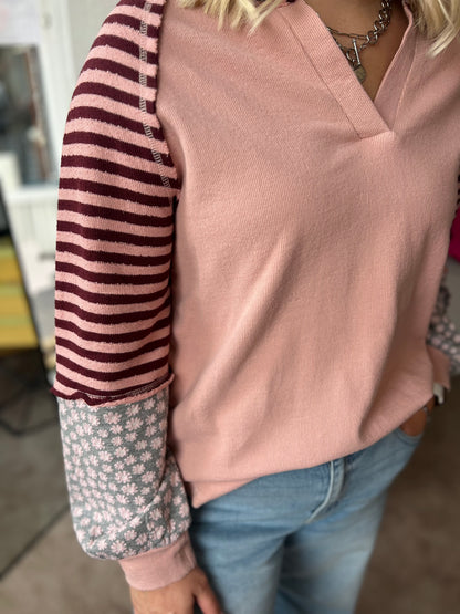 Oversized Floral Knit Top, Blush