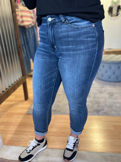 Mid Rise Skinny Capri, Dark Wash