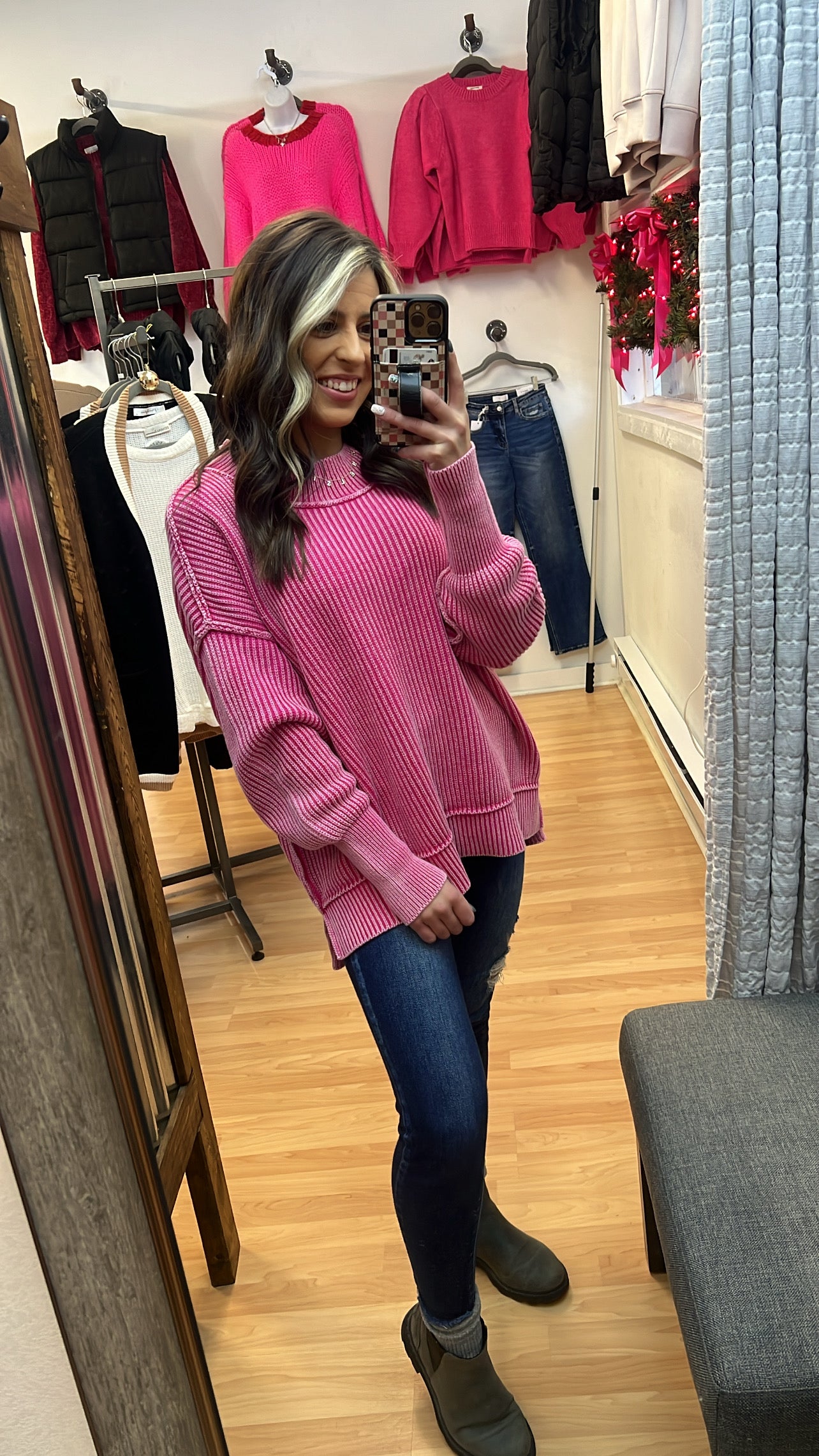 Oversized Side Slit Sweater, Washed Pink