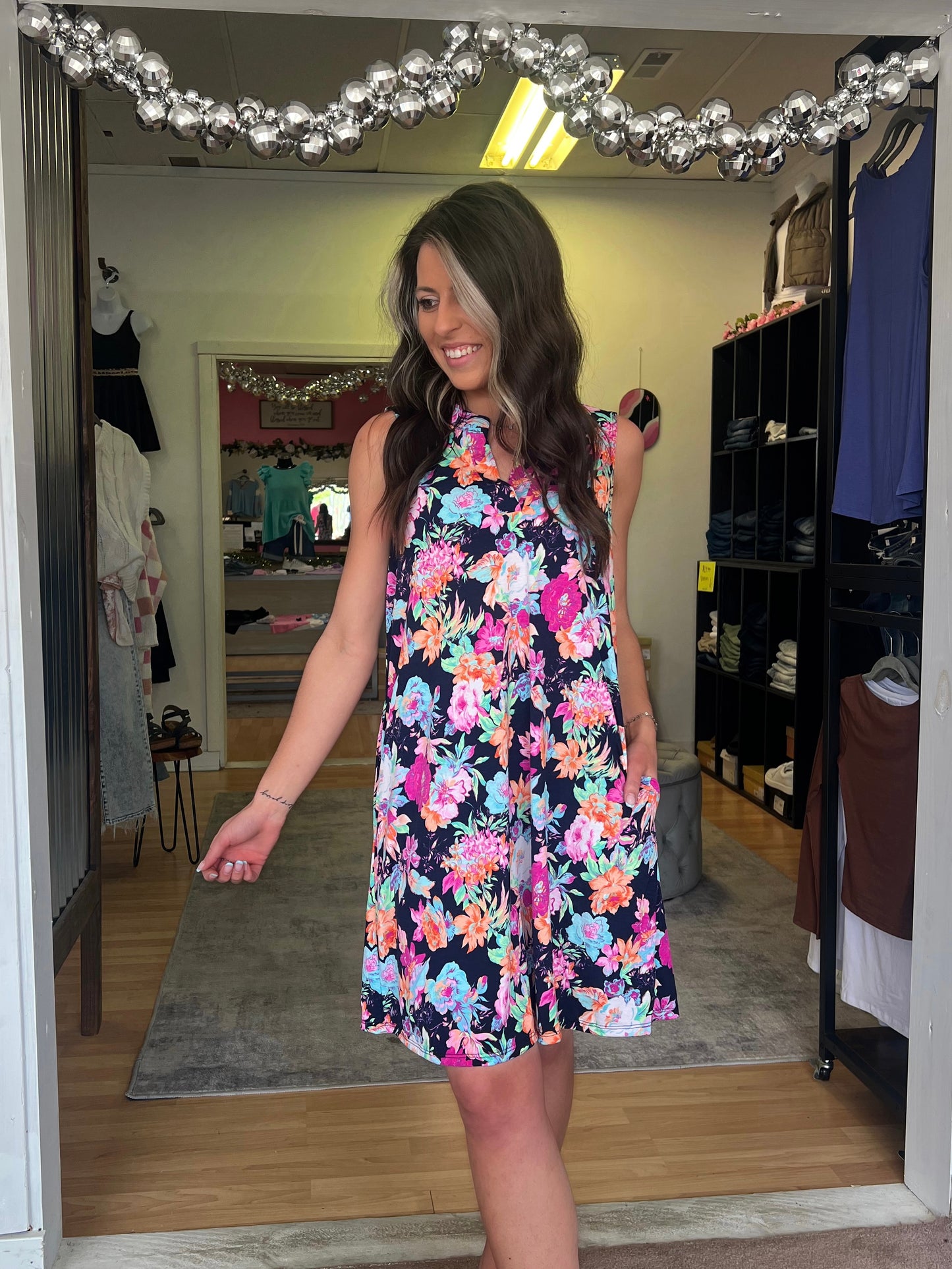 Lizzy Tank Dress, Navy Floral
