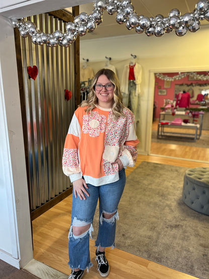 Flower Patchwork Color Block Top