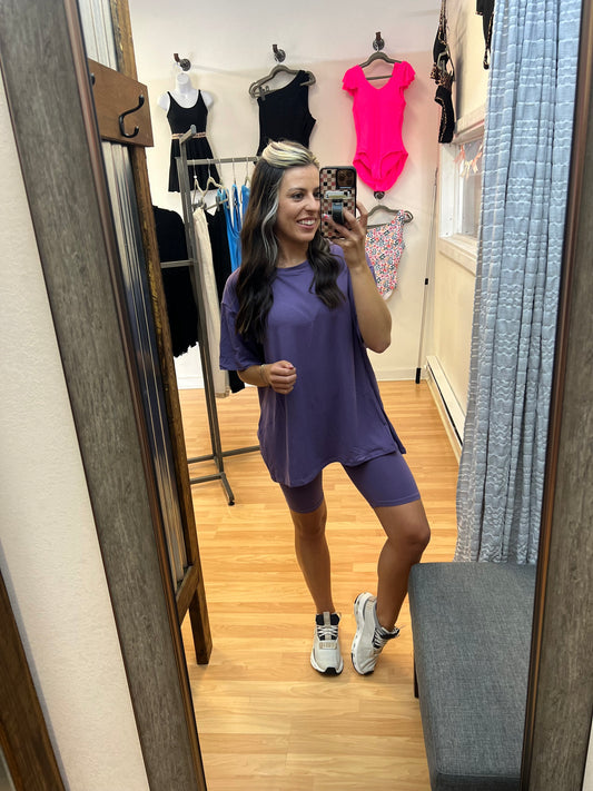 Oversized Biker Short Set, Grape