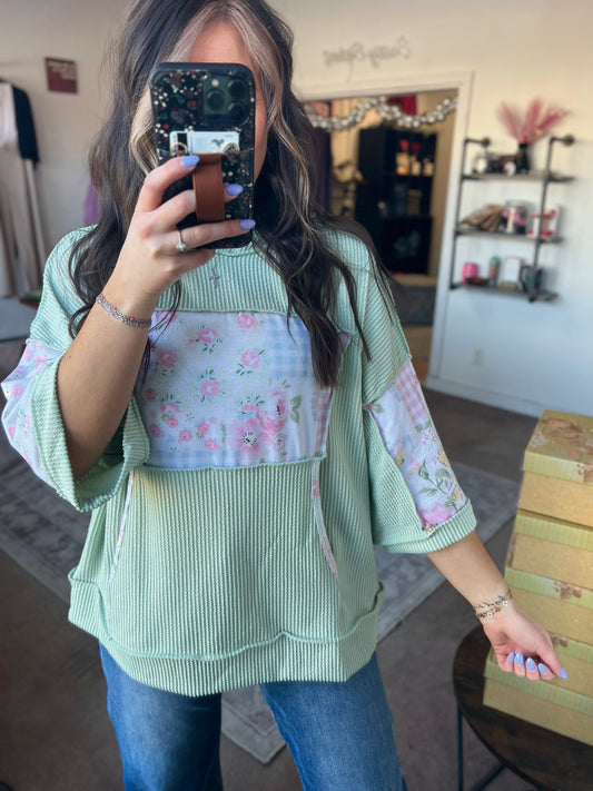 Patchwork Hoodie, Sage