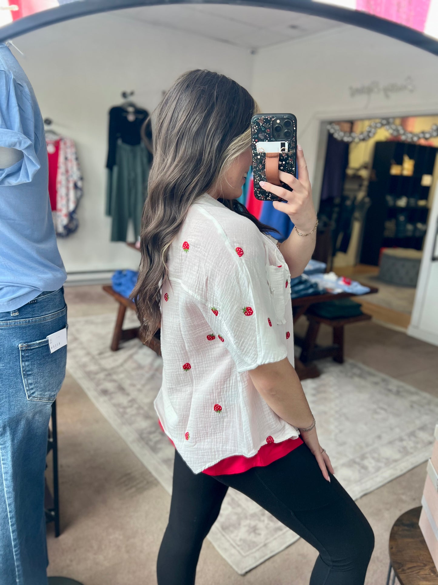 Strawberry Embroidered Gauze Shirt