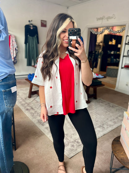 Strawberry Embroidered Gauze Shirt