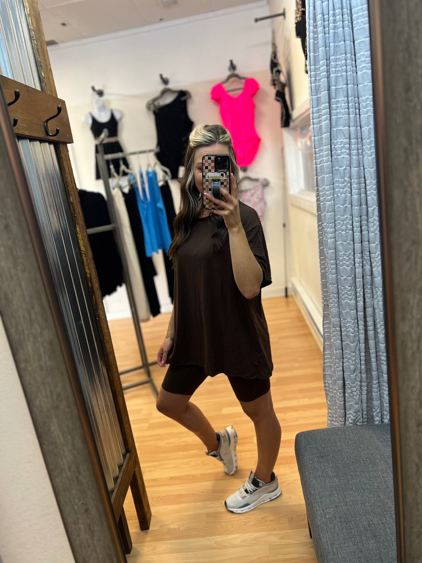 Oversized Biker Short Set, Coffee