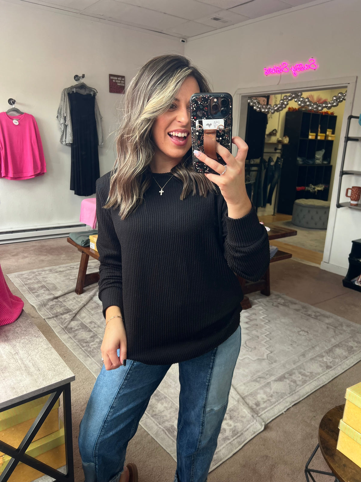Raised Rib Top, Black
