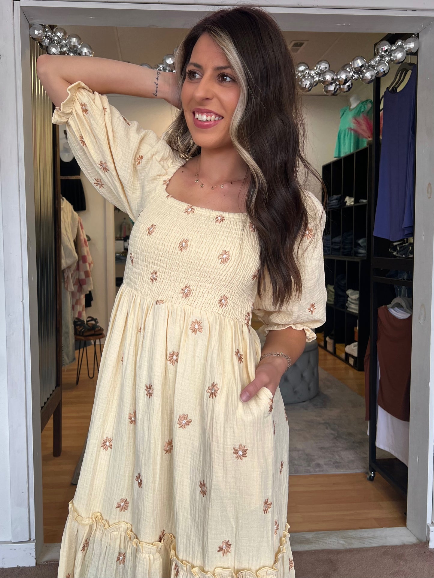 Dahlia Embroidered Maxi Dress, Beige