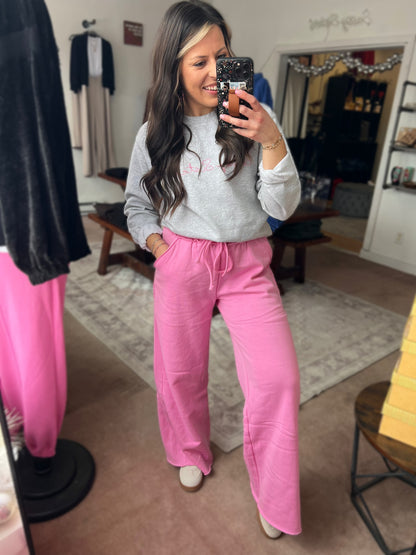 Fleece Wide Leg Pants, Candy Pink