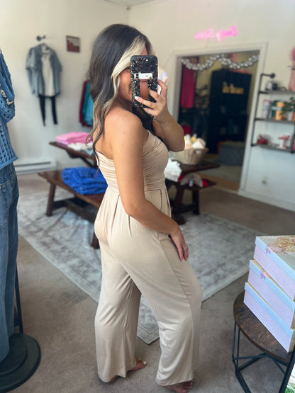 Tube Top Jumpsuit, Beige