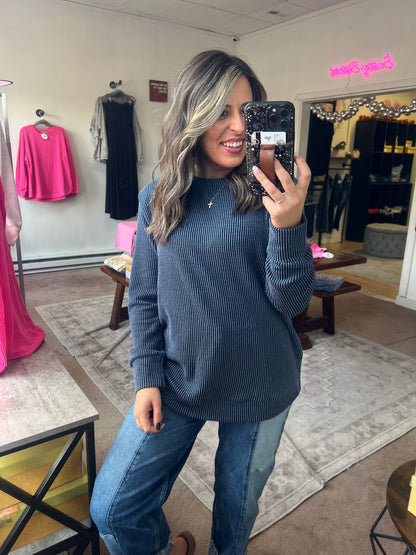 Raised Rib Top, Navy