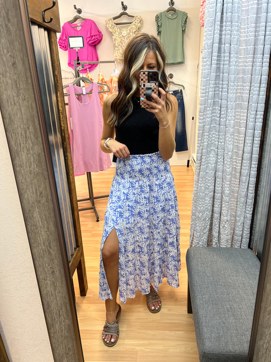 Blue Tropical Midi Skirt