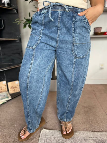 Mineral Wash Chambray Barrel Pants