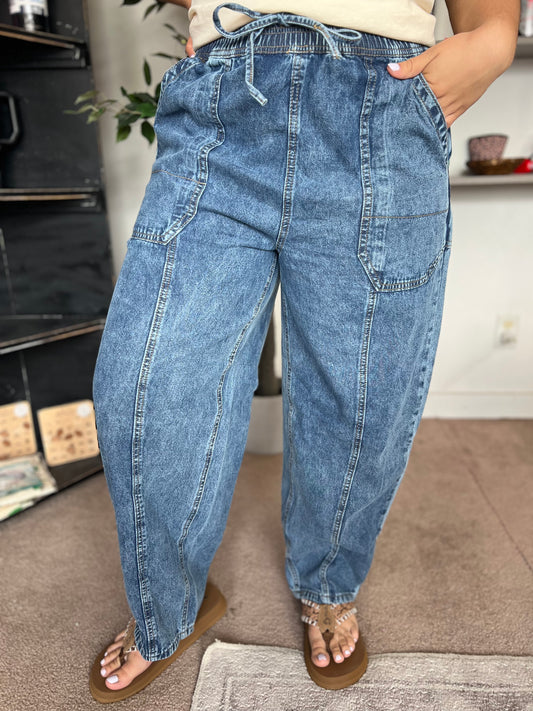 Mineral Wash Chambray Barrel Pants