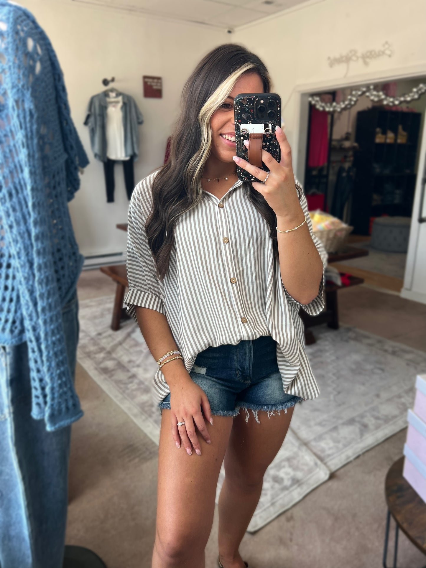 Oversized Stripe Button Up, Mocha
