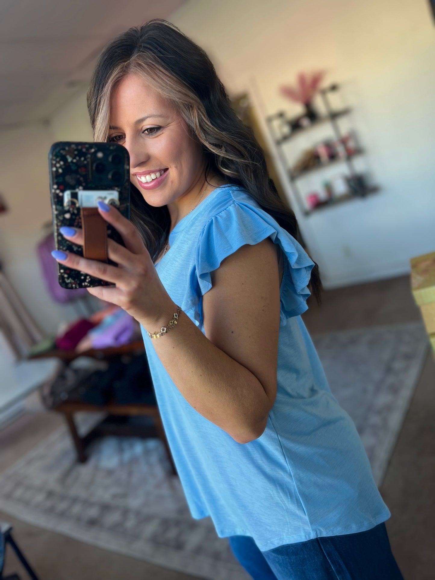 Lizzy Flutter Sleeve Top, Blue