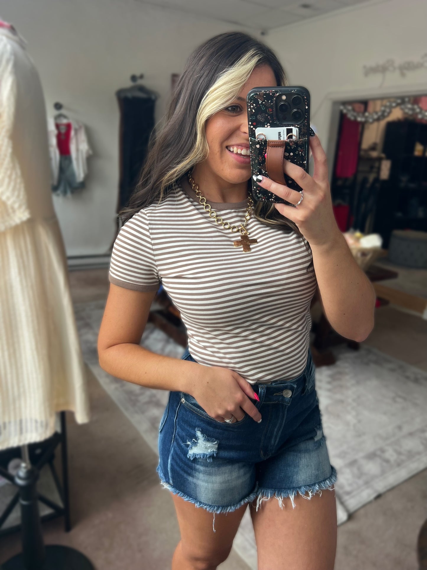 Striped Tee, Cream Mocha
