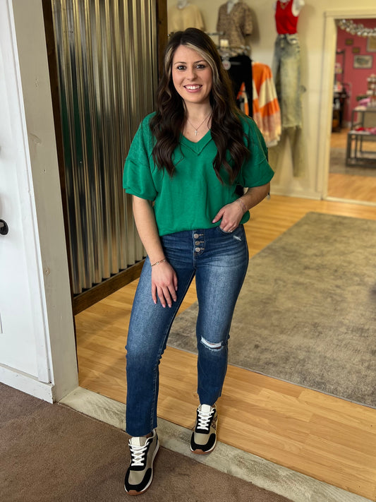 Modest V Neck Top, Green