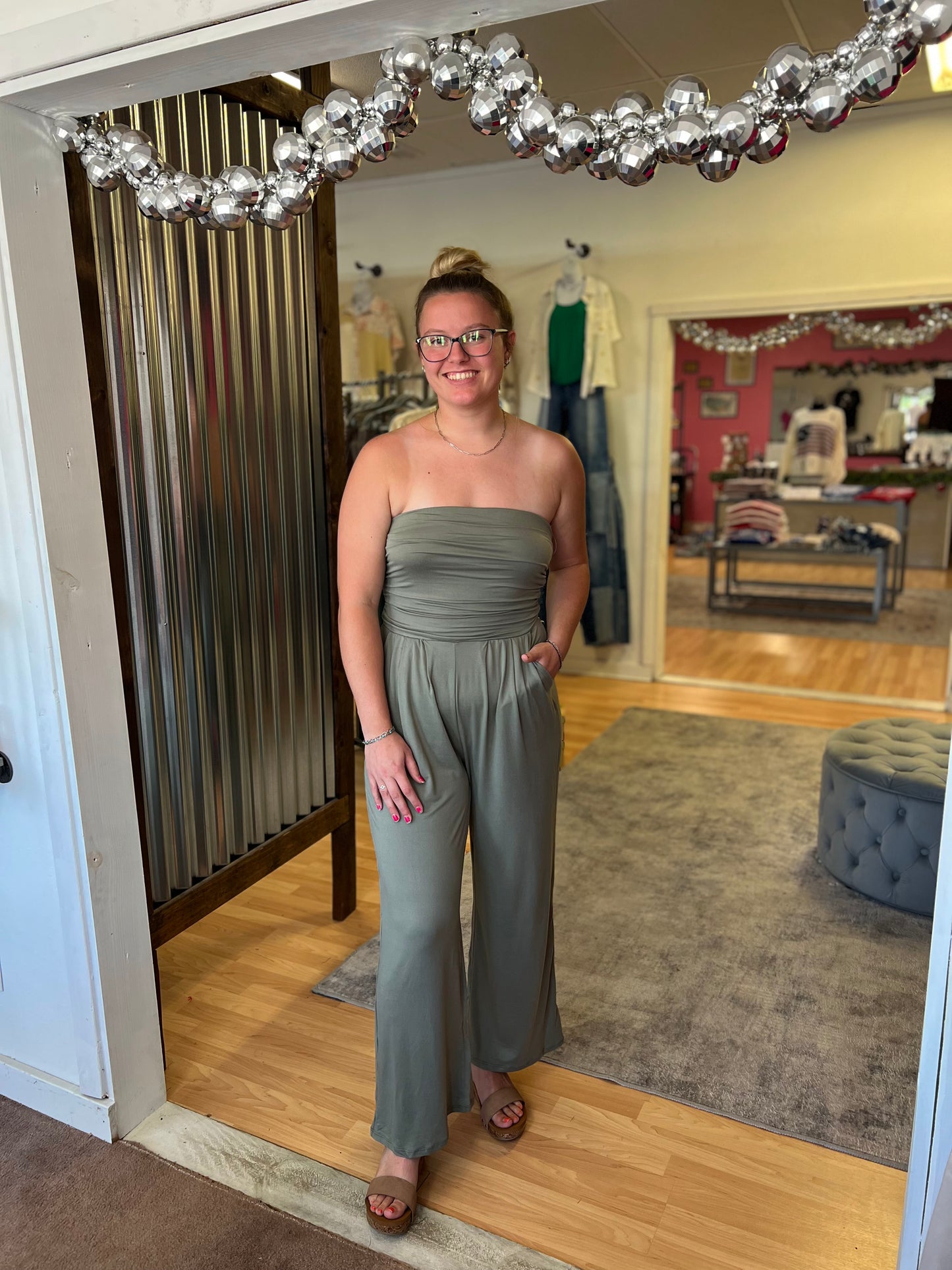 Tube Top Jumpsuit, Olive