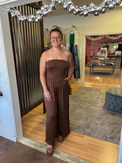 Strapless Jumpsuit, Chocolate